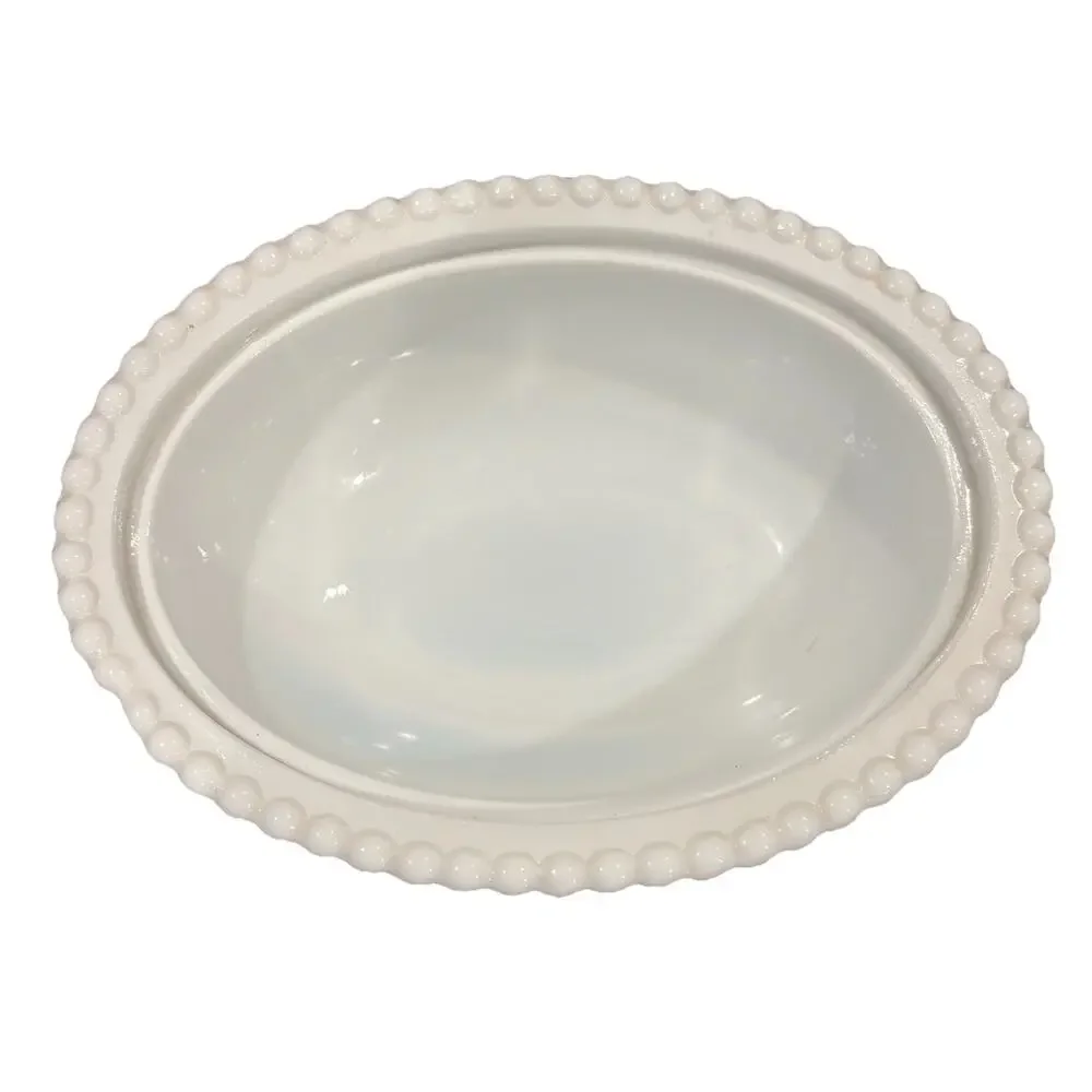 Vintage Indiana White Milk Glass Hen on Nest Beaded Rim Stippled Base 7